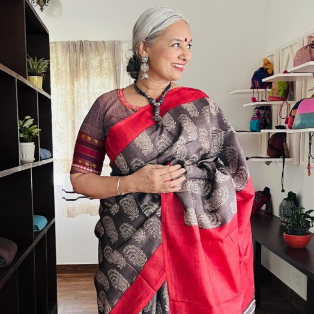 Slate Grey Handcrafted Handloom Pure Tussar Silk Saree