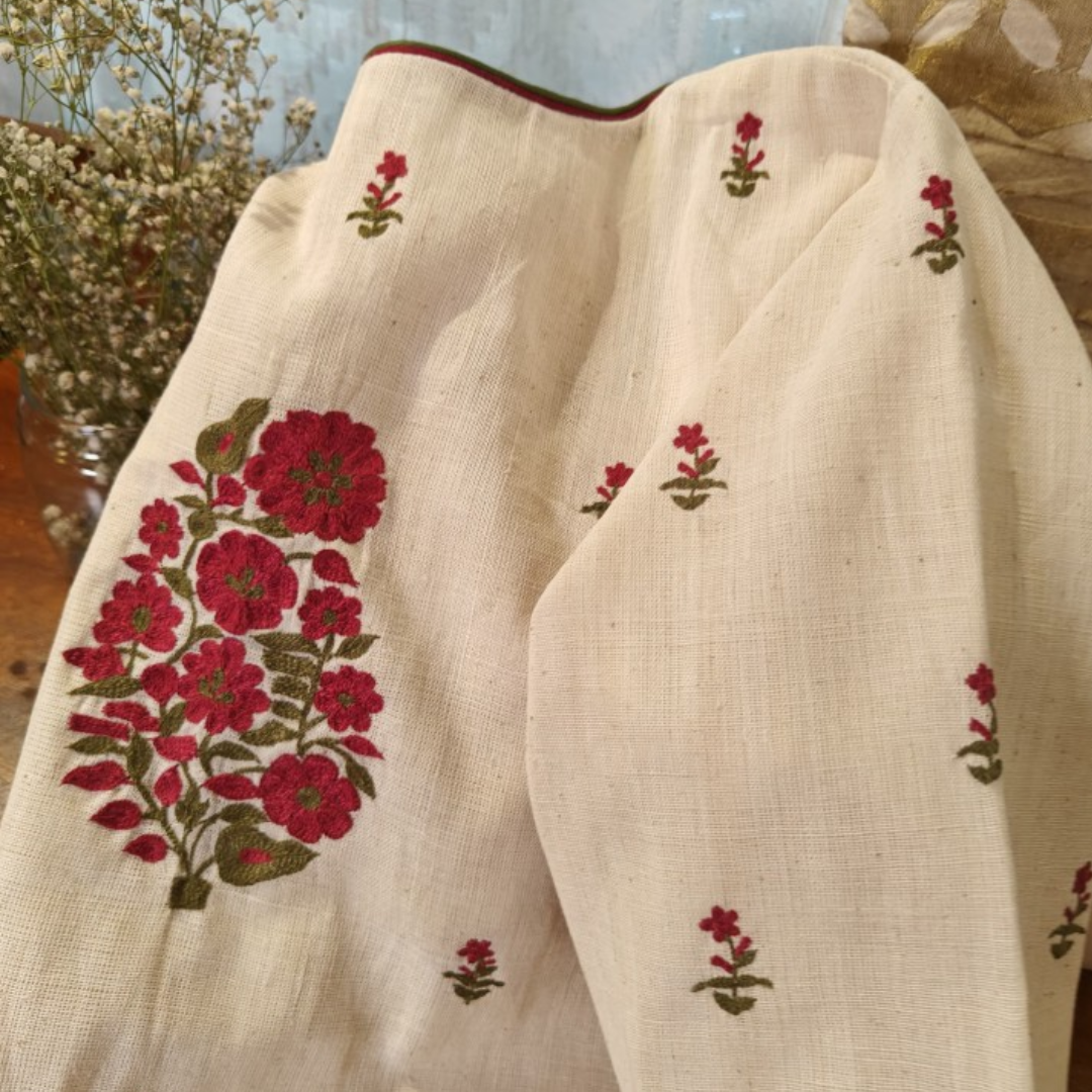 Ivory Handcrafted Handloom Floral Cotton Blouse