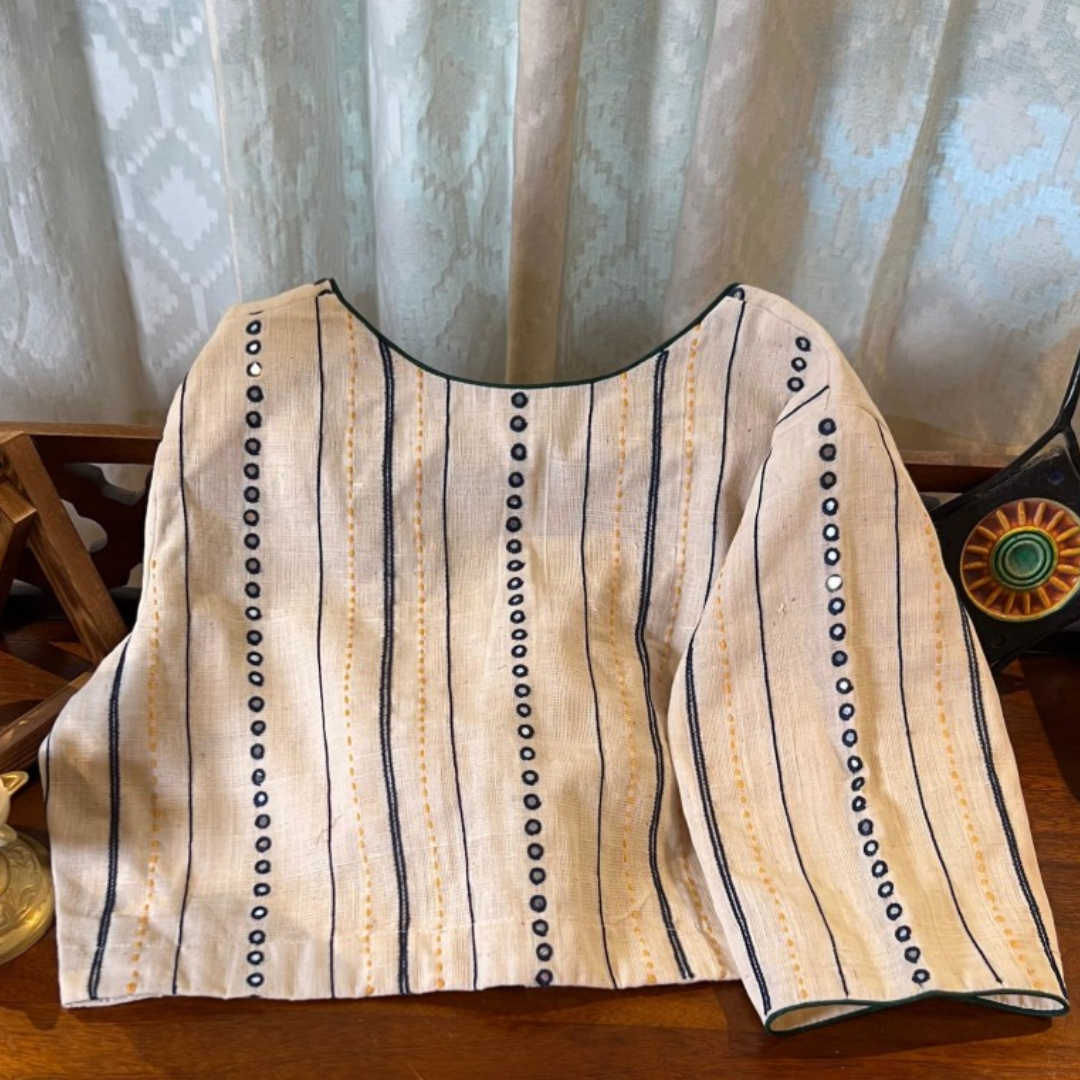 Ivory Handcrafted Handloom Kora Cotton Blouse