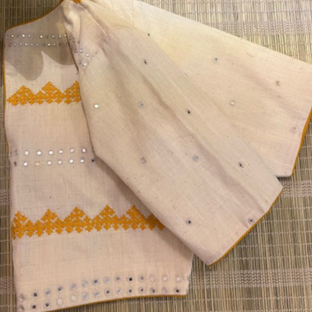 Cream Handcrafted Handloom Kutch Work Cotton Blouse
