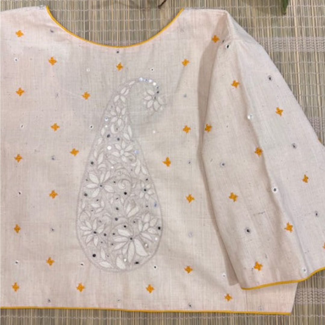 Ivory Handcrafted Handloom Kutchi Cotton Blouse