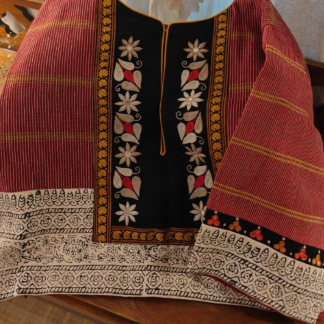 Chestnut Handcrafted Handloom Gomi Check Cotton Blouse