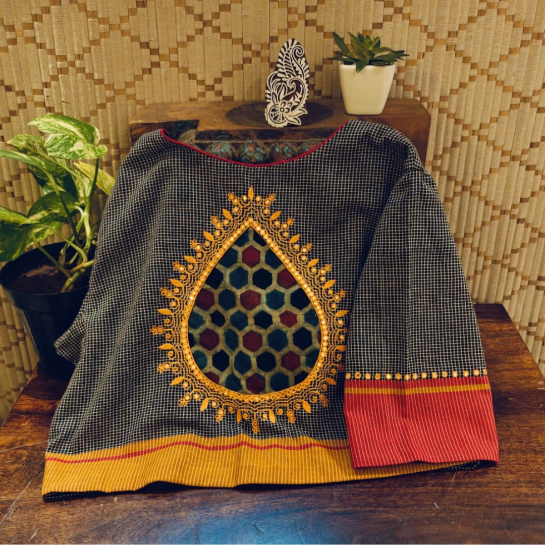 Black Handcrafted Handloom Ajrakh Cotton Blouse