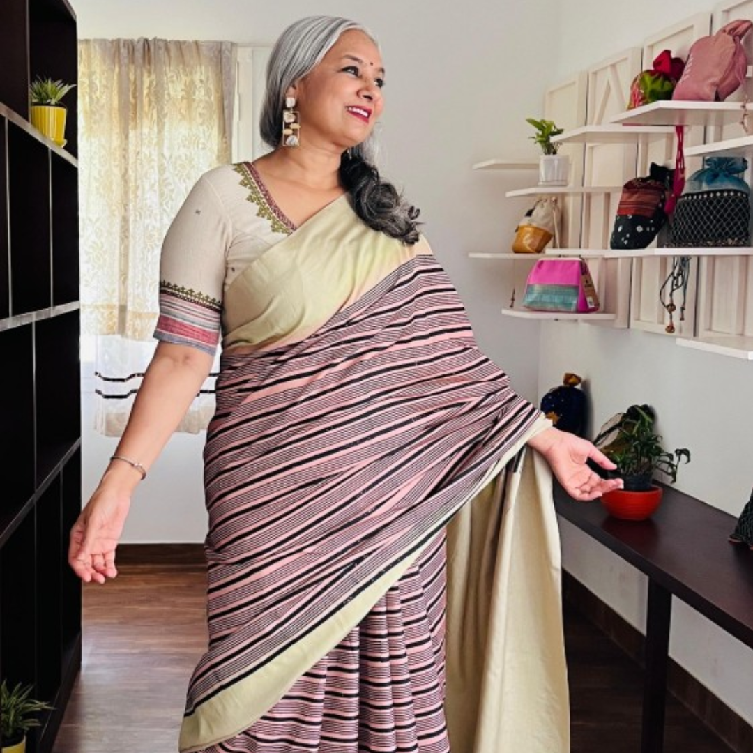 Ivory Handcrafted Handloom Pure Tussar Silk Saree