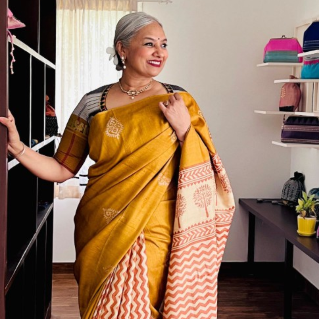 Mustard Handcrafted Handloom Pure Tussar Silk Saree