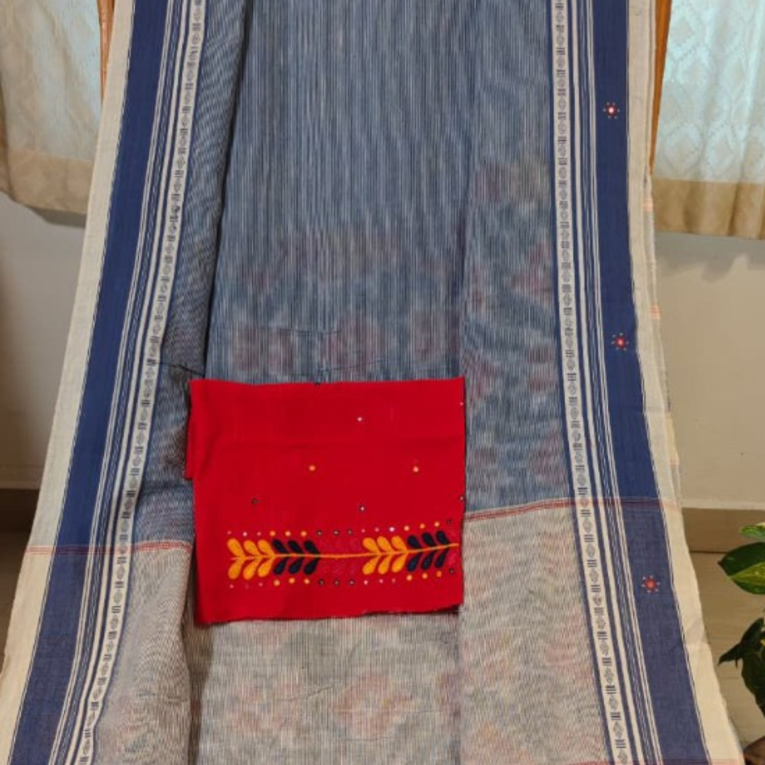 Blue Handcrafted Handloom Anne Hejje Cotton Saree
