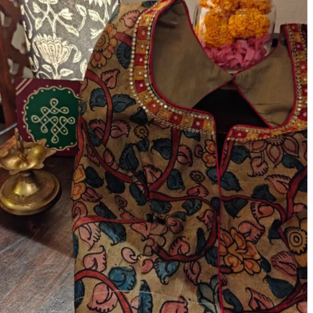 Ochre Handcrafted Handloom Ikkat Silk Blouse