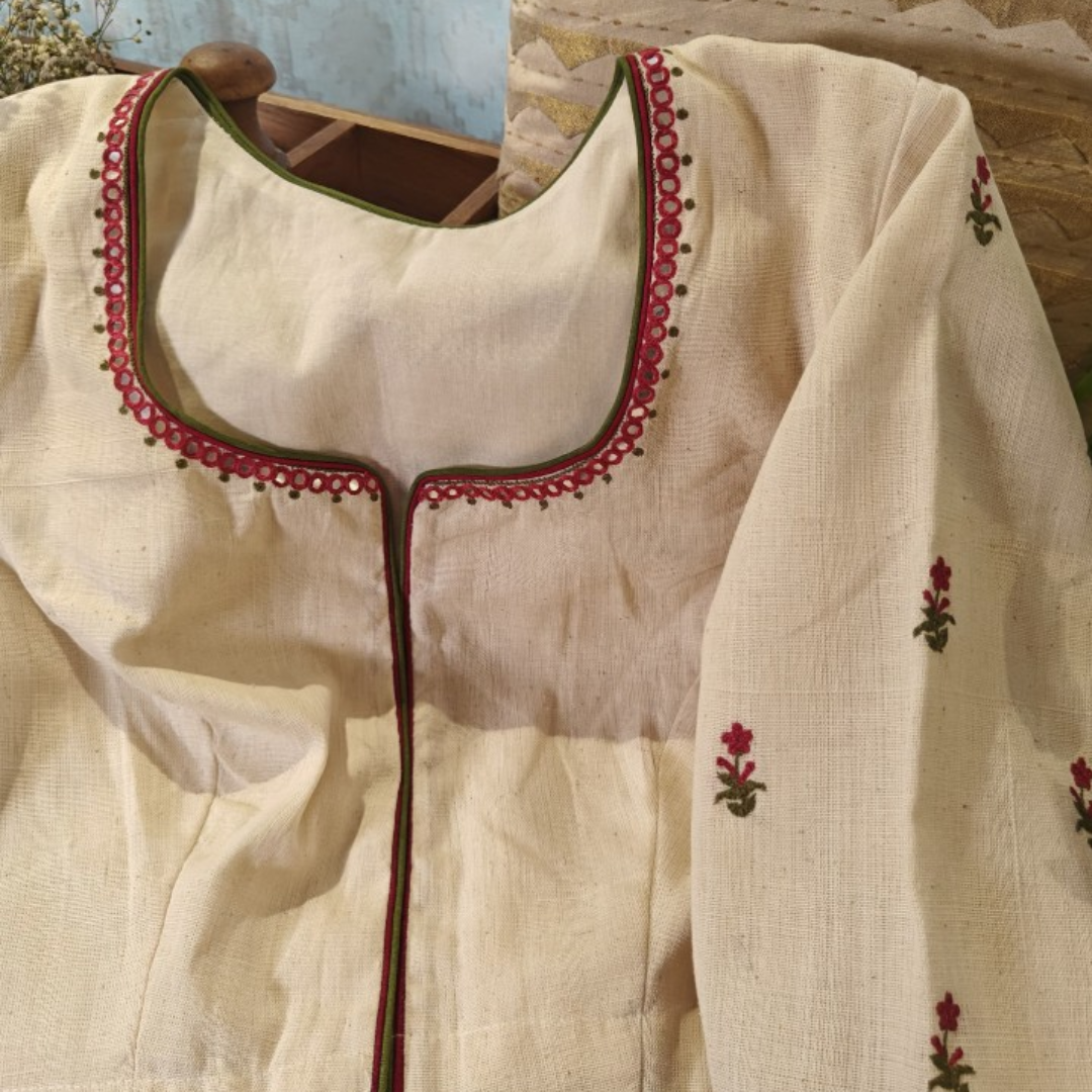 Ivory Handcrafted Handloom Floral Cotton Blouse
