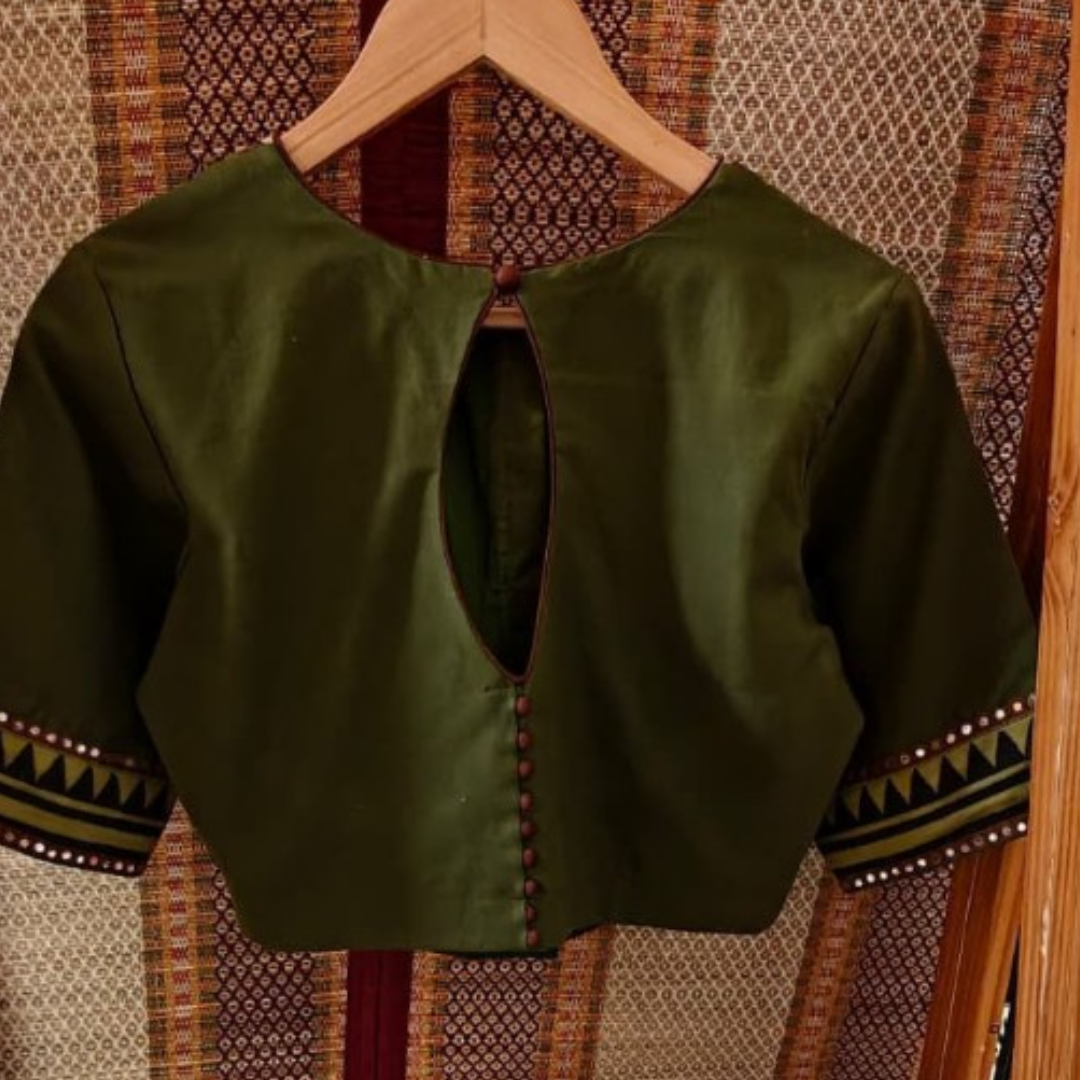 Sage Green Handcrafted Handloom Bhopali Yoke Blouse