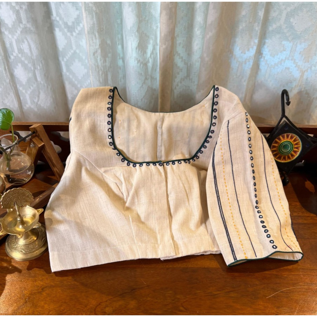 Ivory Handcrafted Handloom Kora Cotton Blouse