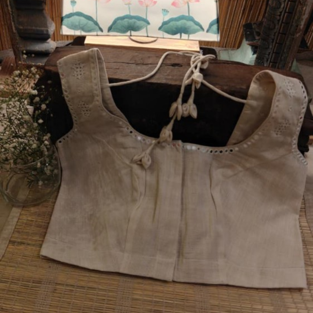 Ivory Handcrafted Handloom Kutchi Work Cotton Blouse