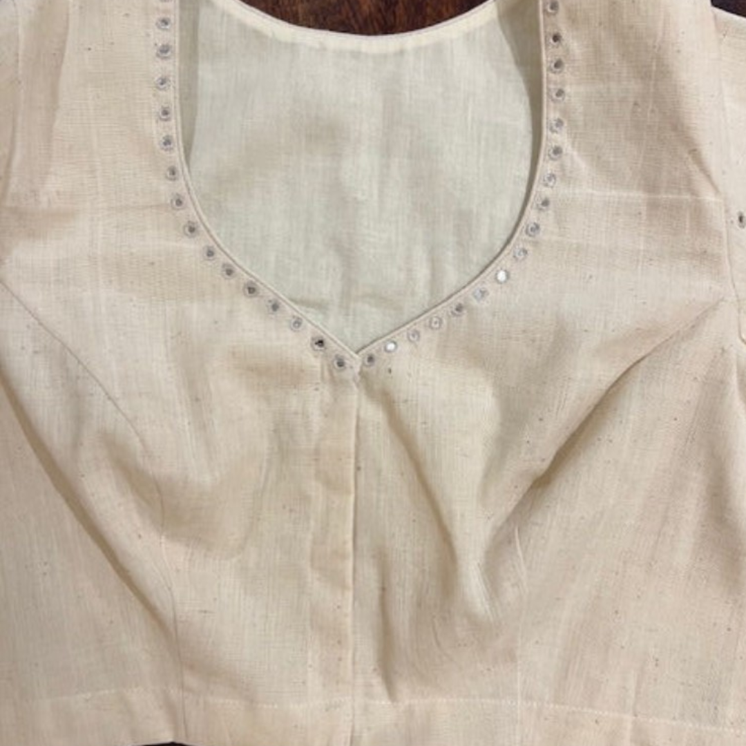 White Handcrafted Handloom Sunflower Embroidered Cotton Blouse