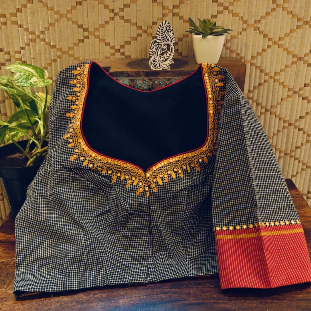 Black Handcrafted Handloom Ajrakh Cotton Blouse