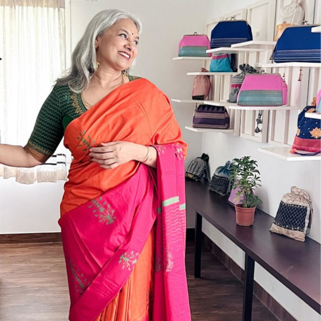 Orange Handcrafted Handloom Pure Tussar Silk Saree