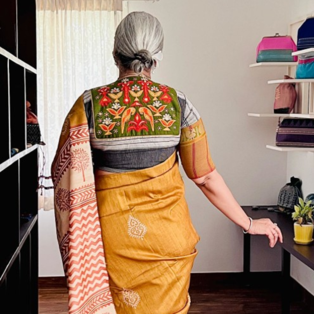 Mustard Handcrafted Handloom Pure Tussar Silk Saree
