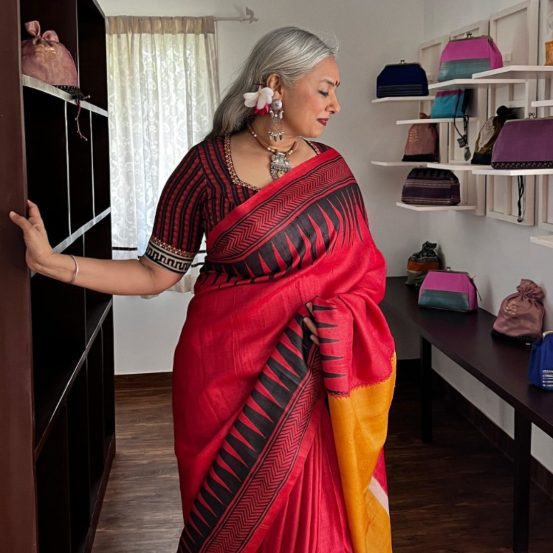 Chilli Red Handcrafted Handloom Pure Tussar Silk Saree