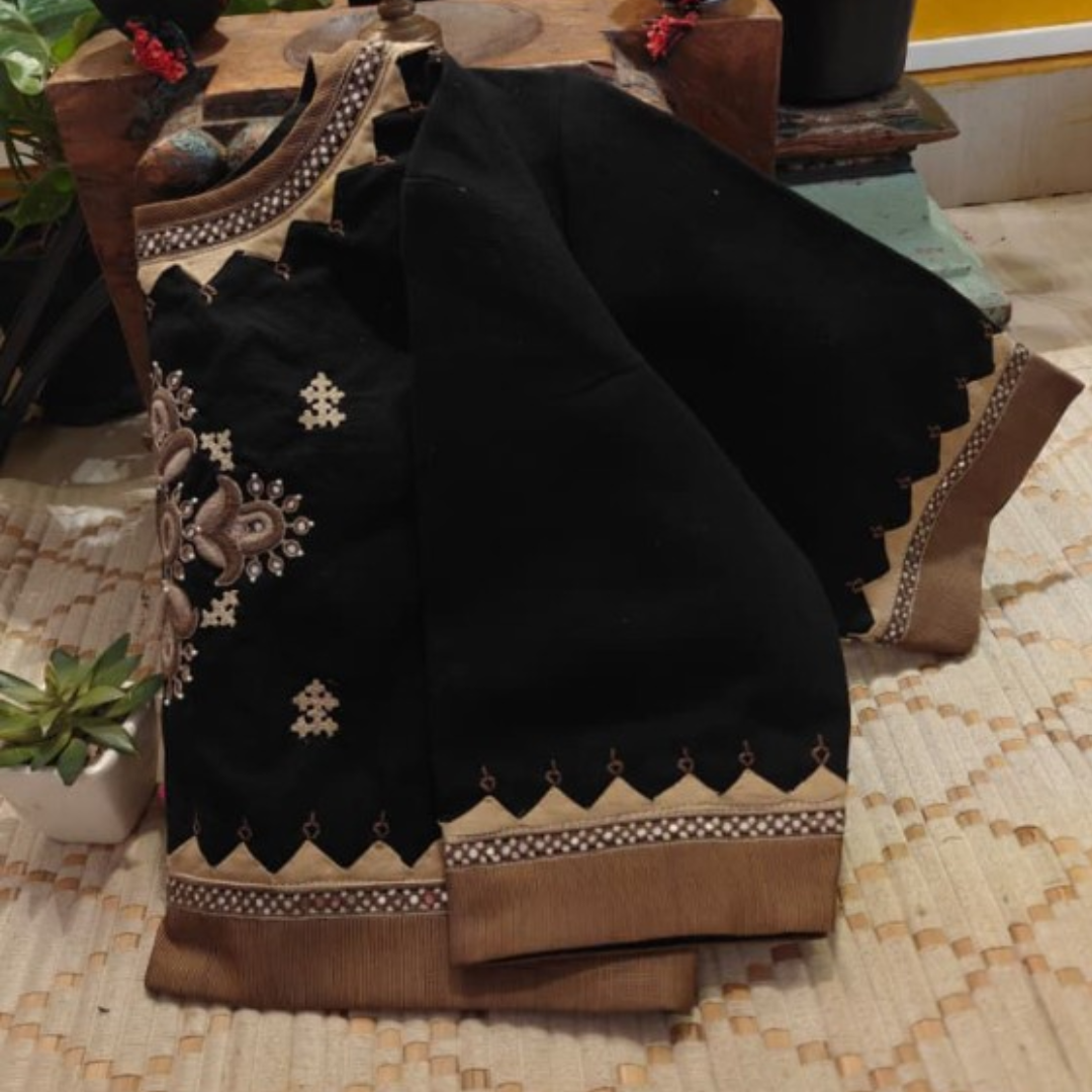 Charcoal & Ivory Handcrafted Handloom Embroidered Cotton Blouse