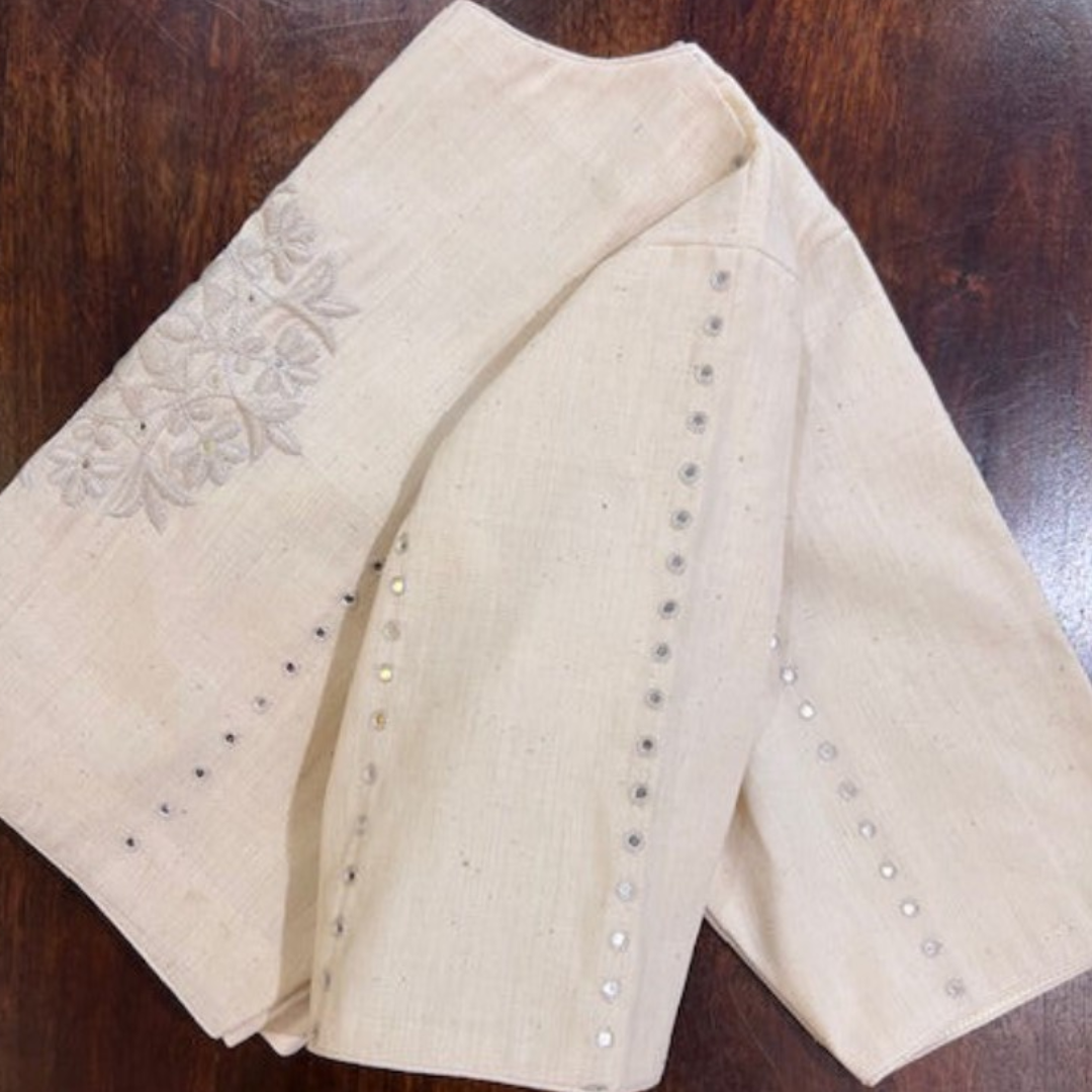 White Handcrafted Handloom Sunflower Embroidered Cotton Blouse