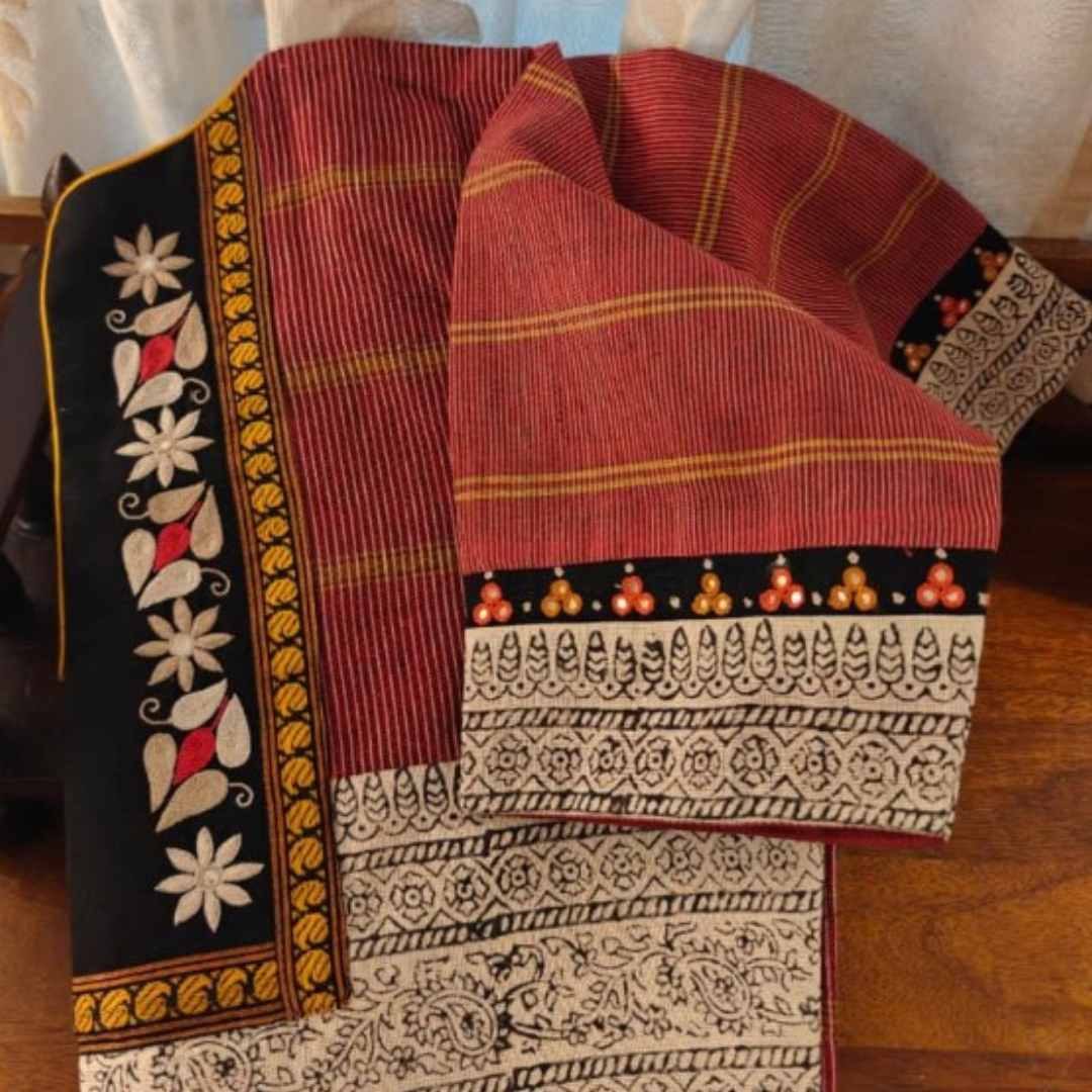 Chestnut Handcrafted Handloom Gomi Check Cotton Blouse