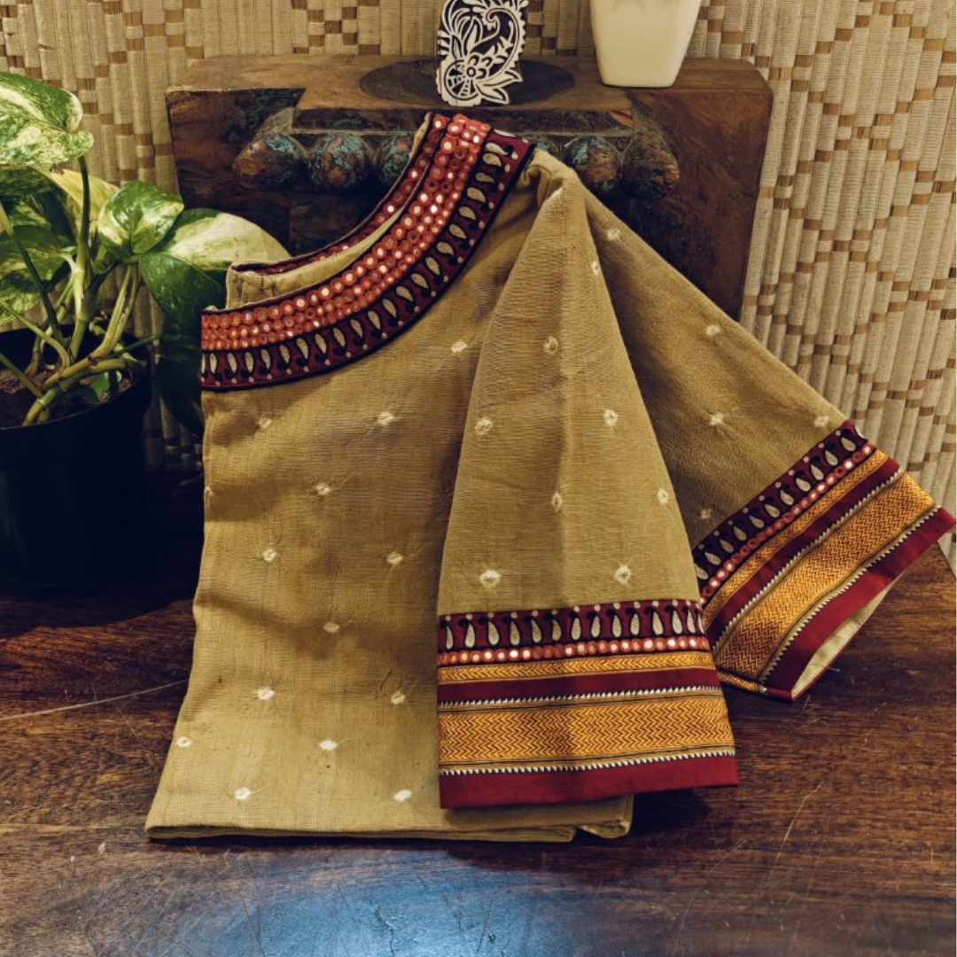 Ochre Handcrafted Handloom Sungudi Cotton Blouse