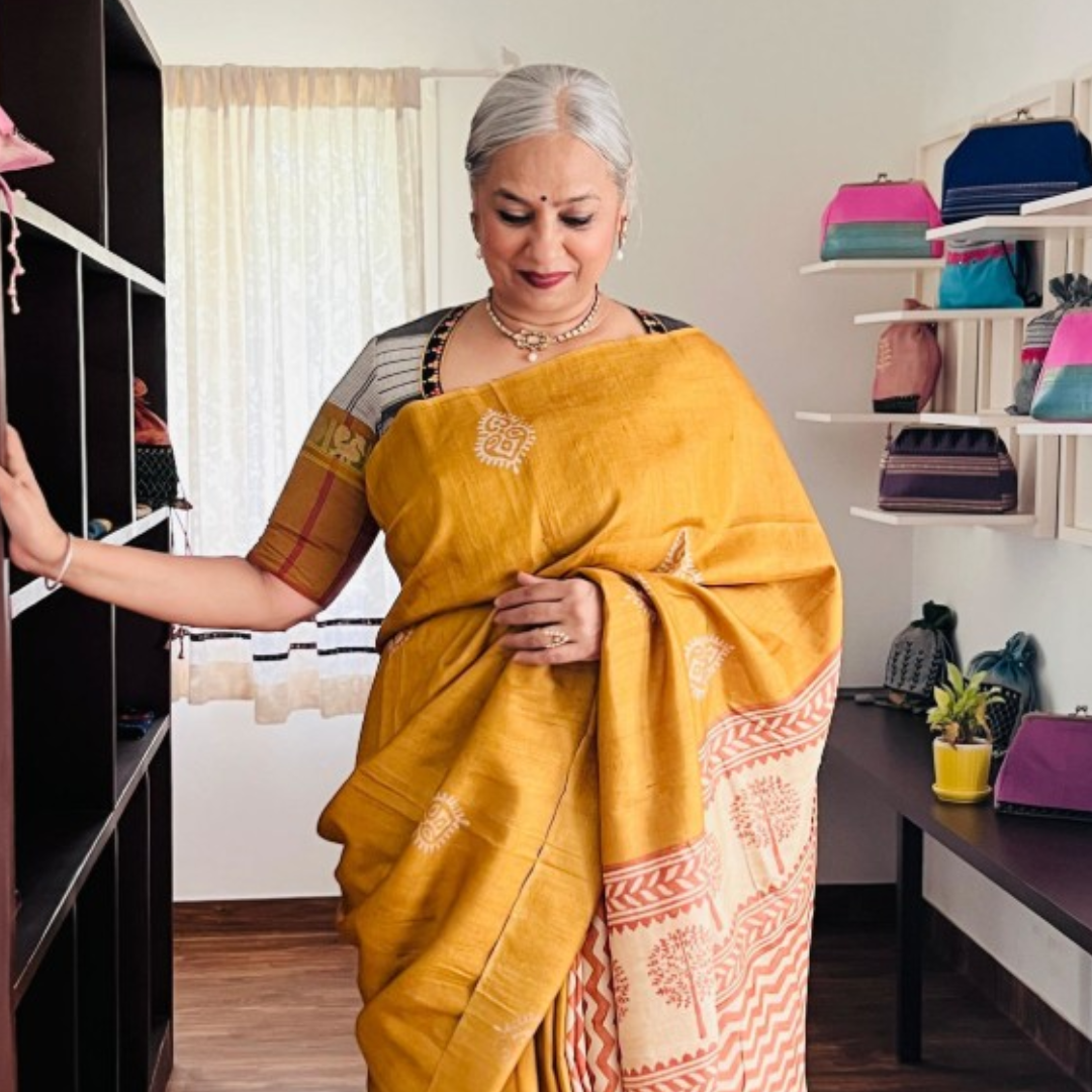 Mustard Handcrafted Handloom Pure Tussar Silk Saree