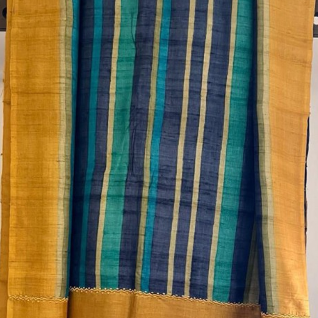 Teal Handcrafted Handloom Pure Tussar Silk Saree