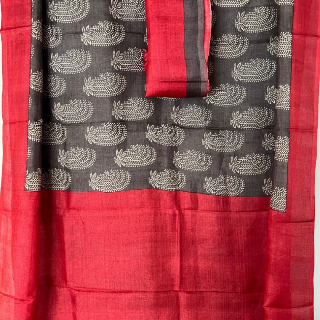 Slate Grey Handcrafted Handloom Pure Tussar Silk Saree