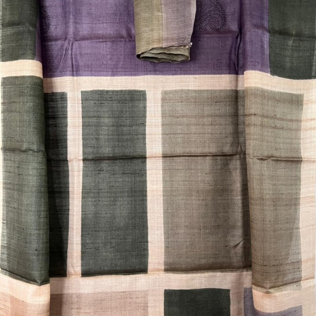 Lilac Haze Handcrafted Handloom Pure Tussar Silk Saree