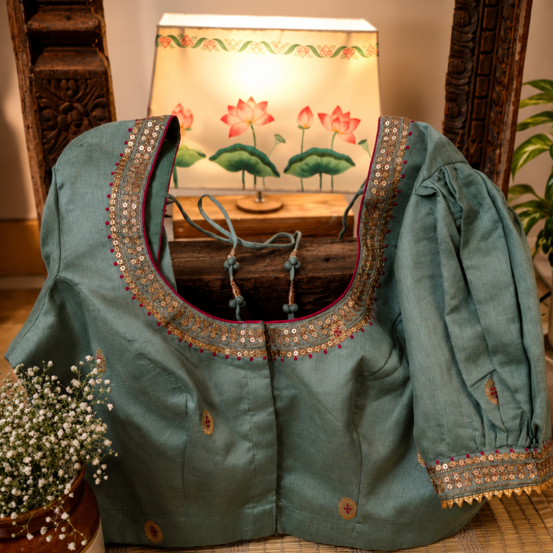 Emerald Green Handcrafted Handloom Chanderi Silk Blouse