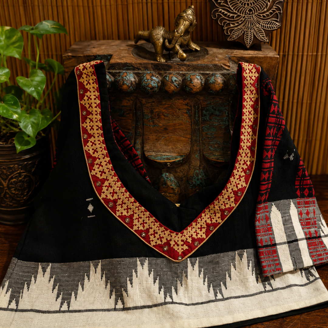 Black & Ivory Handcrafted Handloom Cotton Blouse