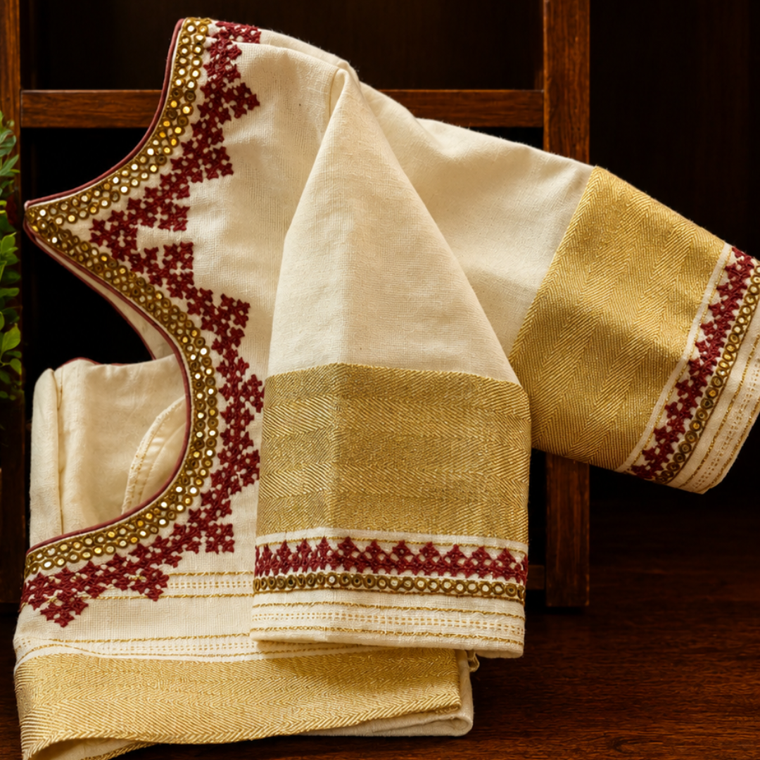 Ivory & Gold Handcrafted Handloom Cotton Blouse