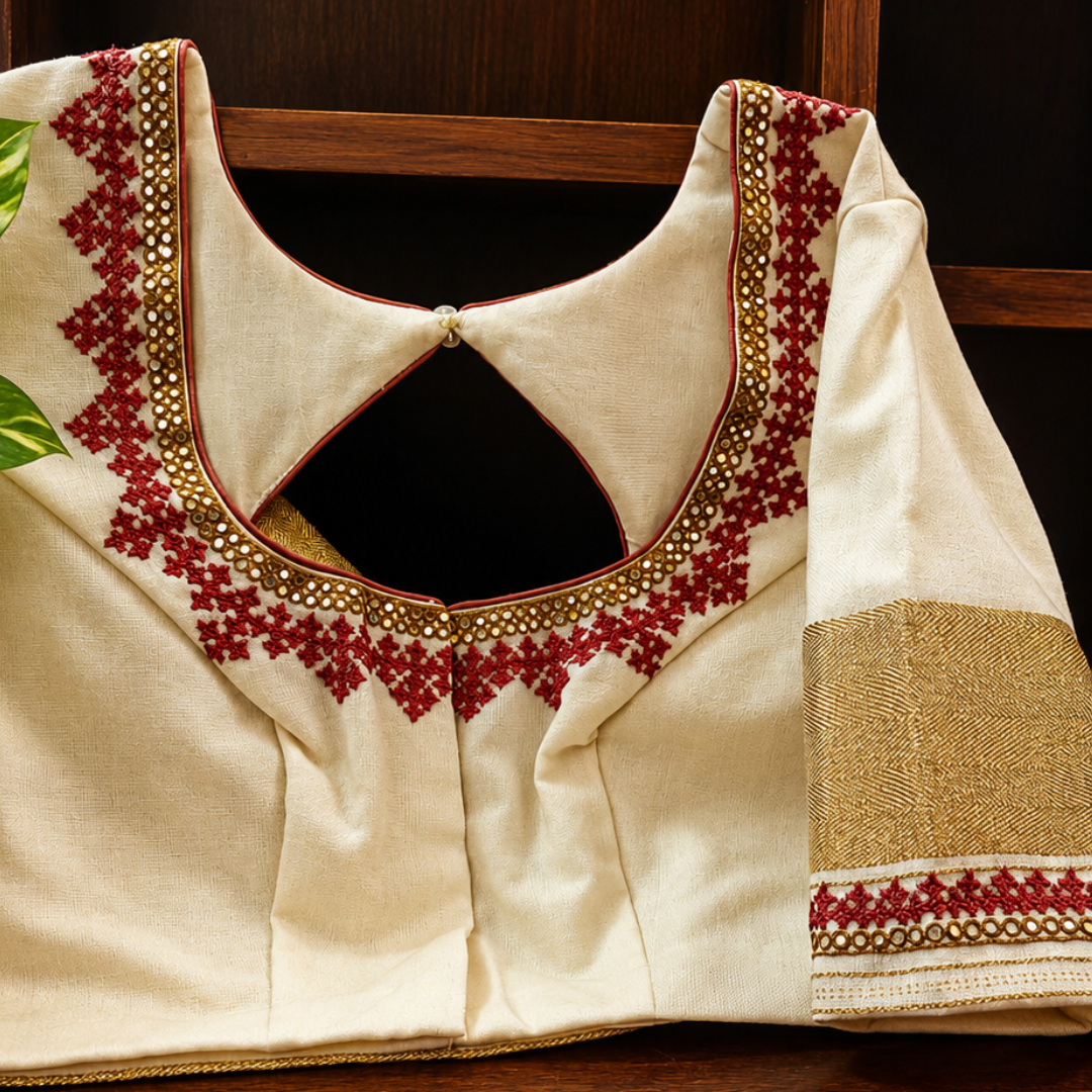 Ivory & Gold Handcrafted Handloom Cotton Blouse