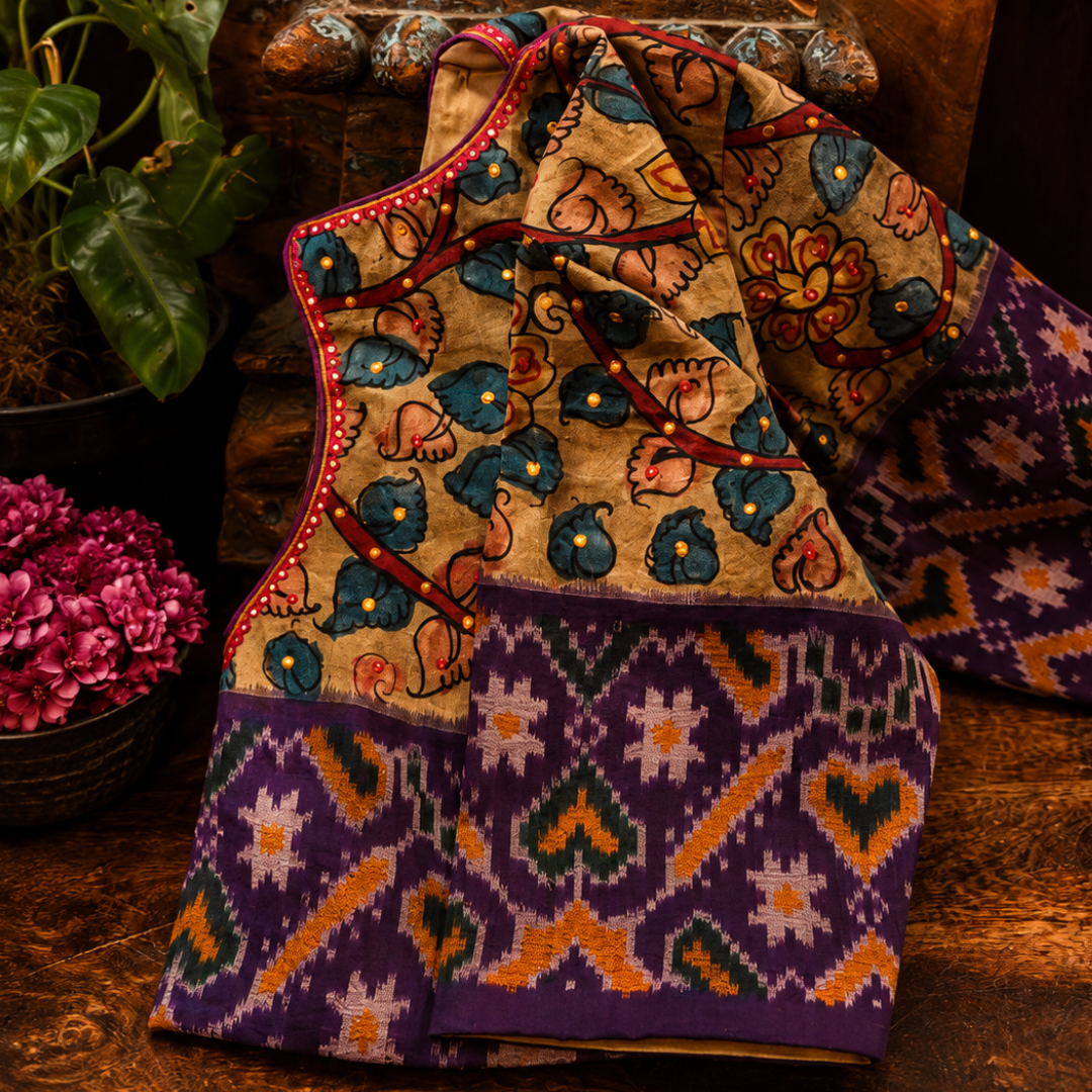Beige Handcrafted Handloom Silk Blouse