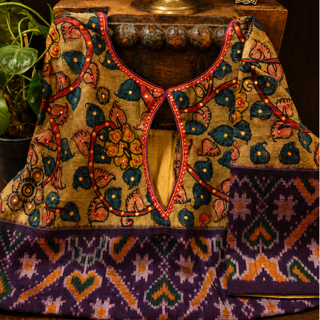 Beige Handcrafted Handloom Silk Blouse