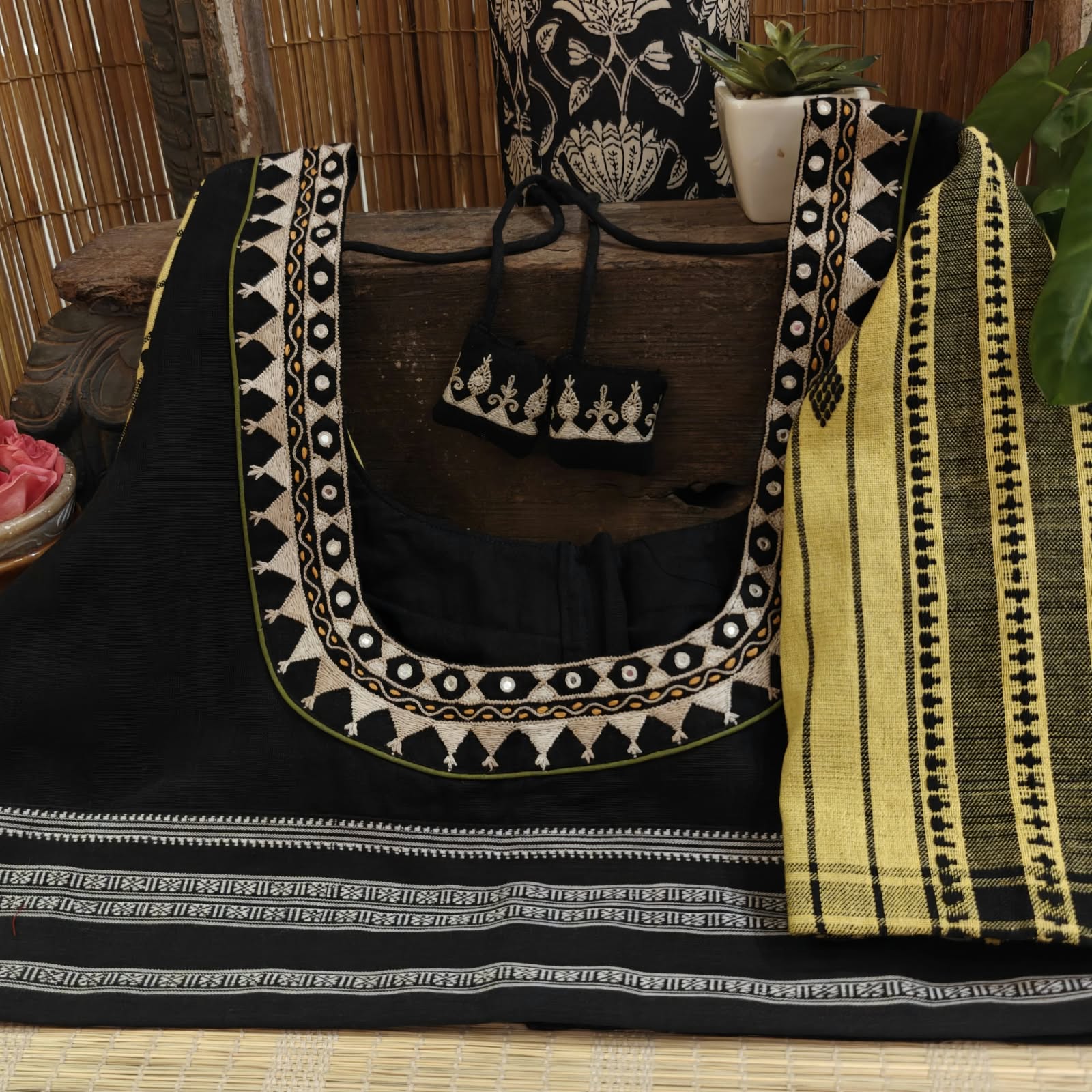 BHUMI | KOTPAD IN CHARCOAL & YELLOW
