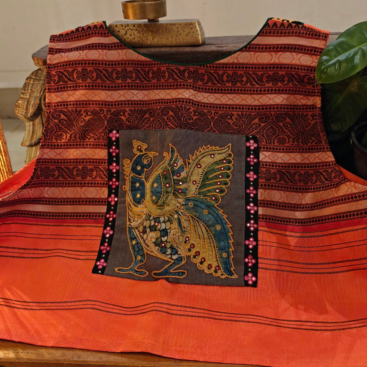 A Peachy Pause in Kalamkari