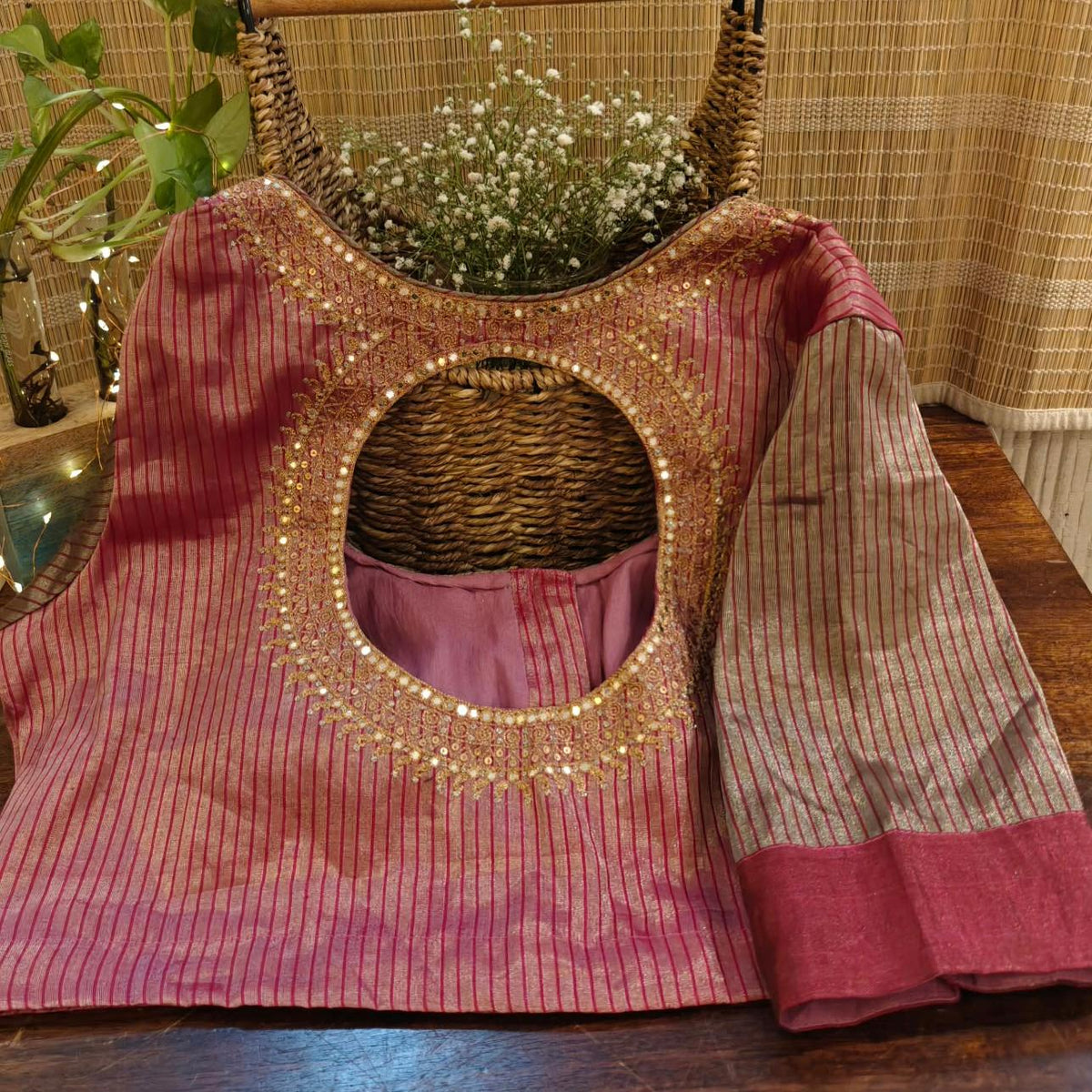 Chanderi | Stripes of Pink & Gold