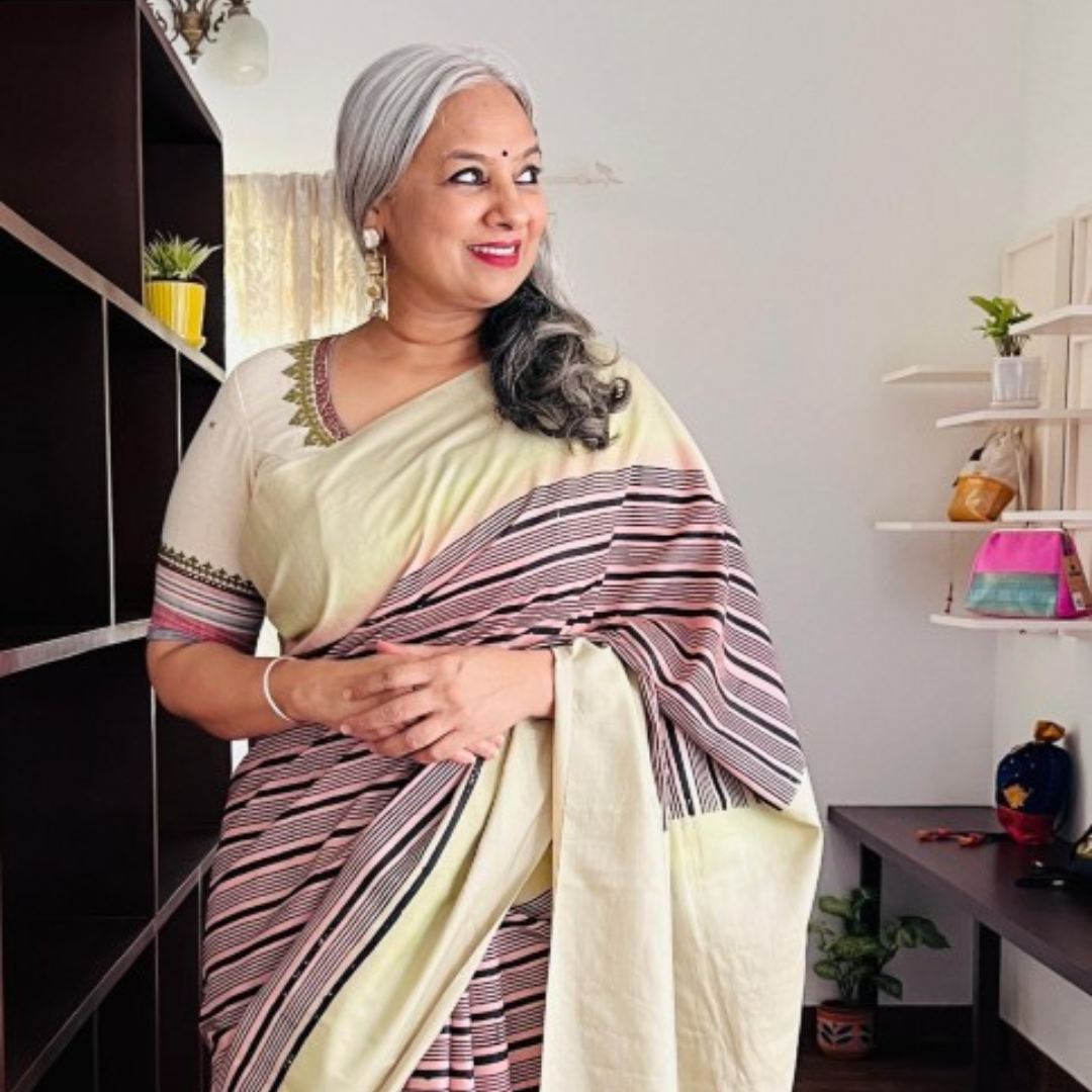 Ivory Handcrafted Handloom Pure Tussar Silk Saree