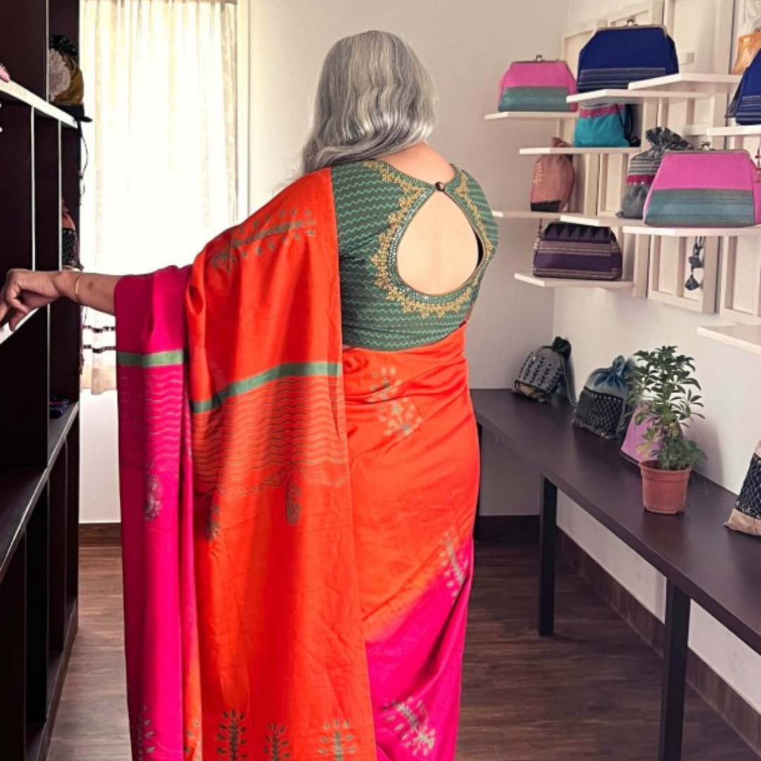 Orange Handcrafted Handloom Pure Tussar Silk Saree