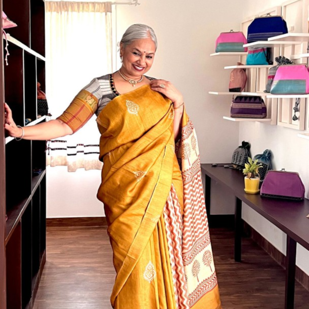 Mustard Handcrafted Handloom Pure Tussar Silk Saree