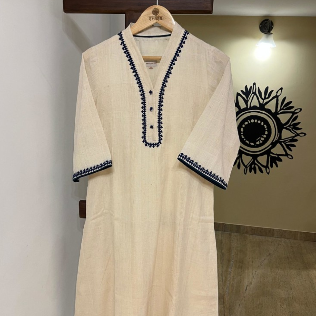 White Handcrafted Handloom Khadi Cotton Kurta