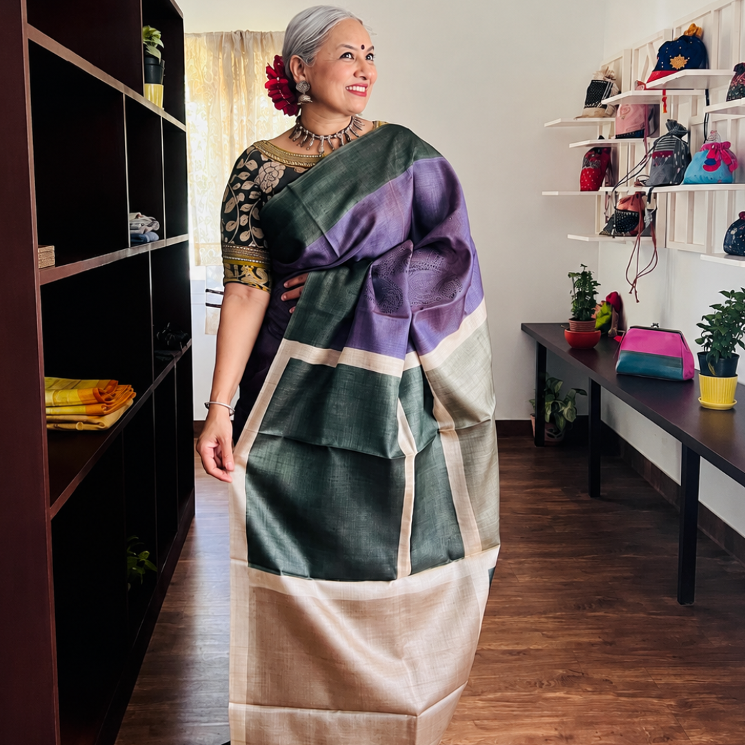 Lilac Haze Handcrafted Handloom Pure Tussar Silk Saree