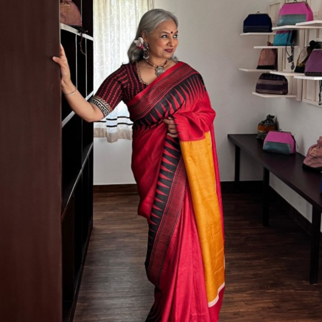 Chilli Red Handcrafted Handloom Pure Tussar Silk Saree