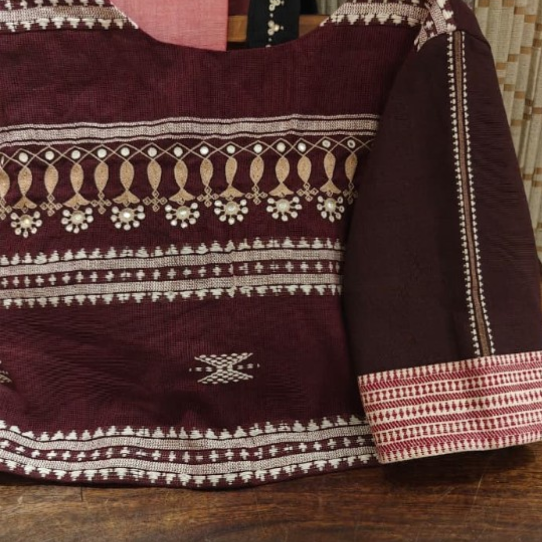 Burgundy Handcrafted Handloom Cotton Blouse