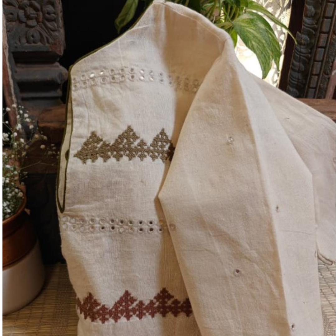Ivory Handcrafted Handloom Kutchi Work Cotton Blouse