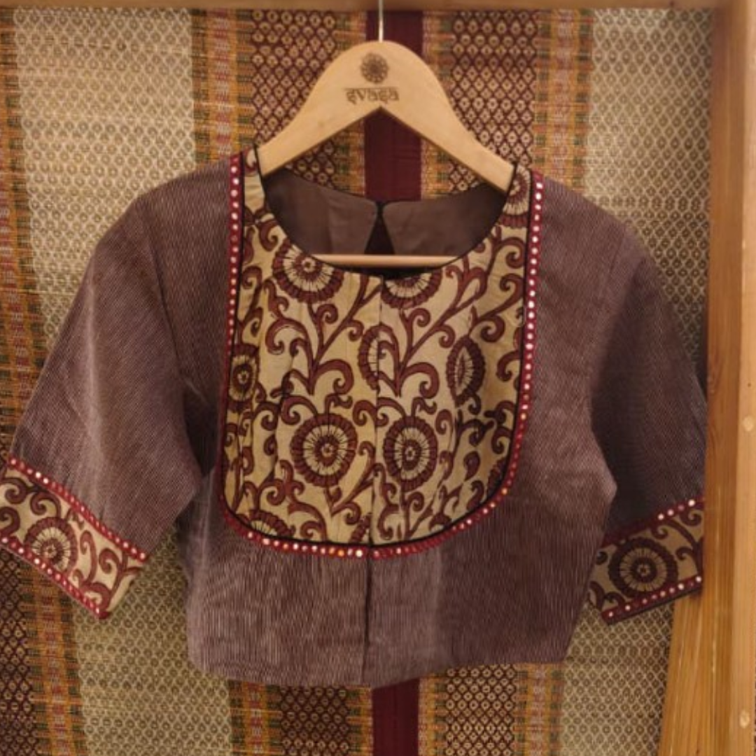 Mauve Handcrafted Handloom Gomi Check Cotton Blouse