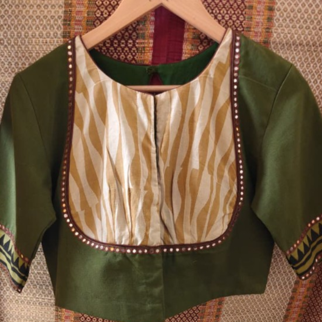Sage Green Handcrafted Handloom Bhopali Yoke Blouse