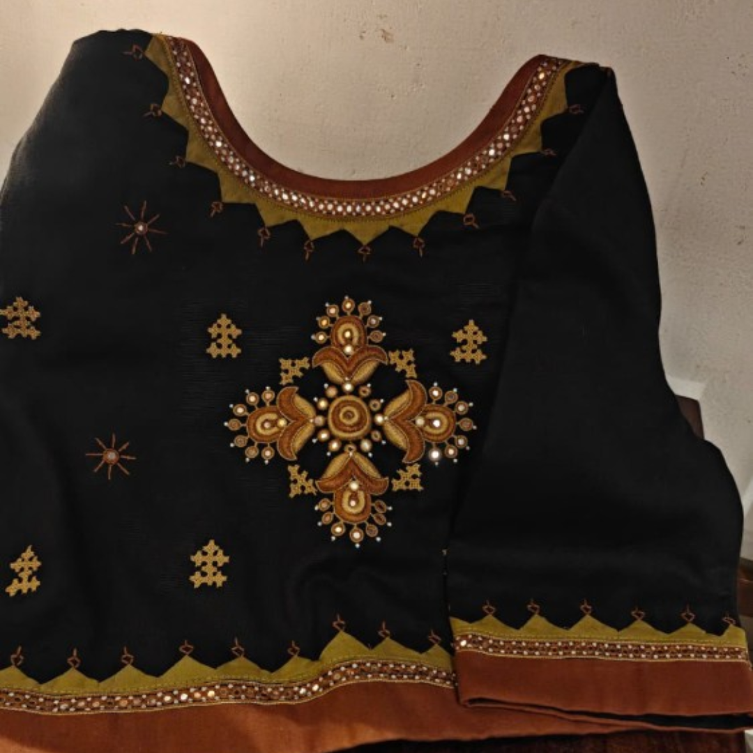 Ochre and Olive Handcrafted Handloom Embroidered Cotton Blouse