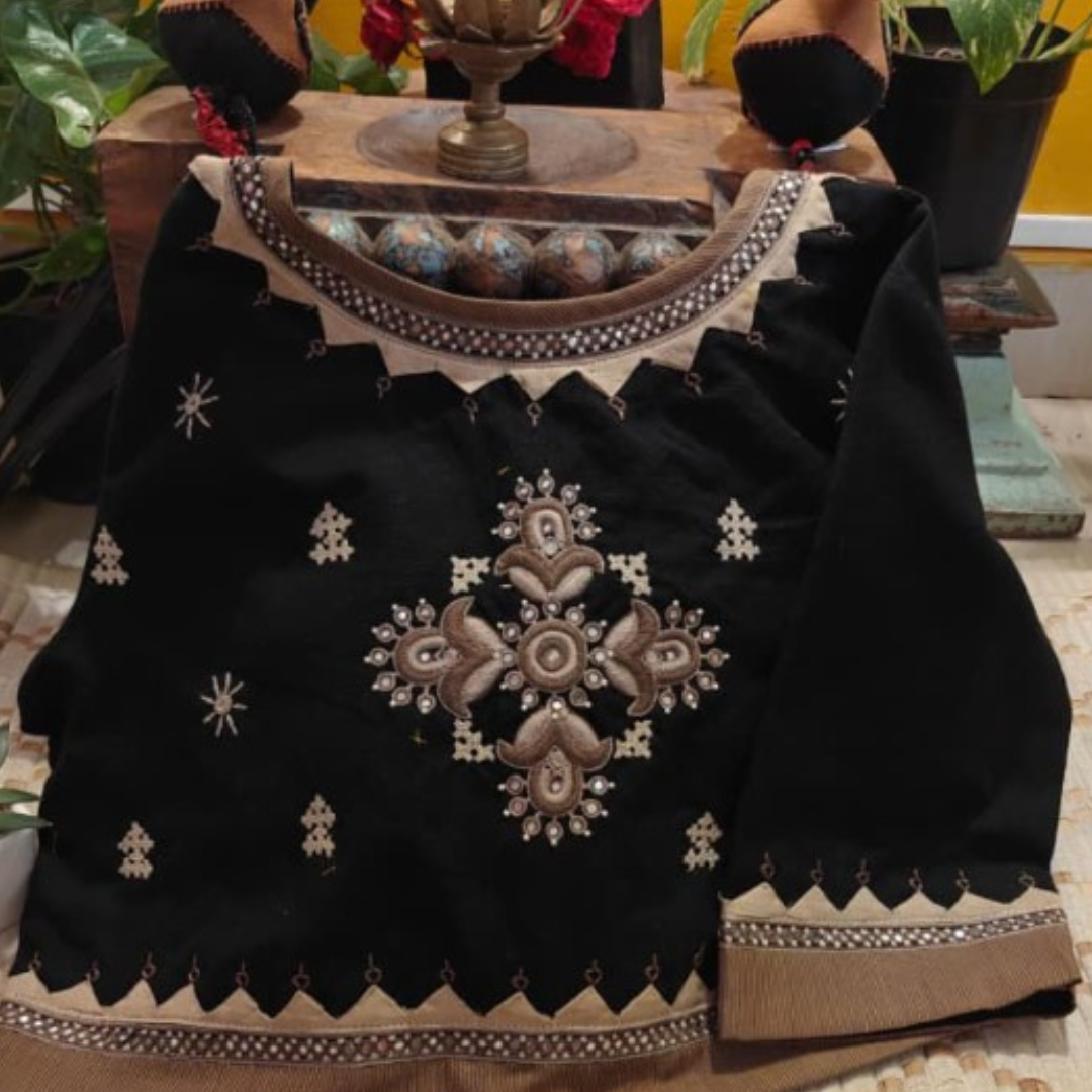 Charcoal & Ivory Handcrafted Handloom Embroidered Cotton Blouse