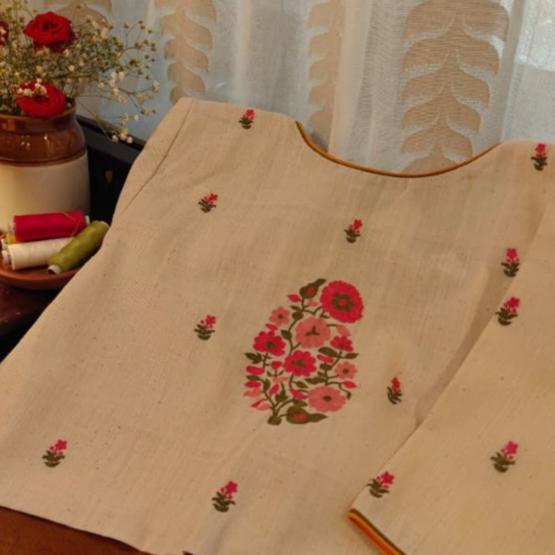 Ivory Handcrafted Handloom Floral Cotton Blouse
